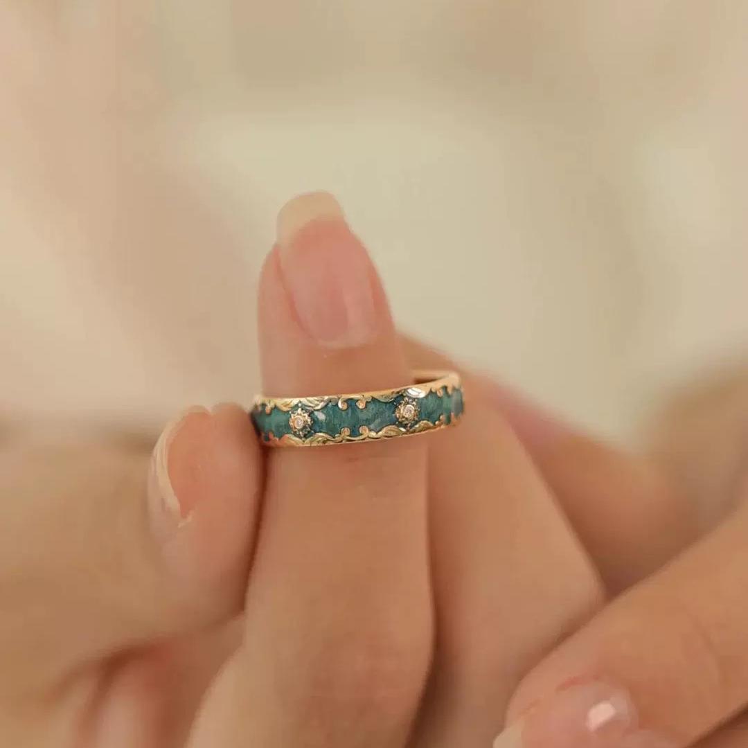Wholesale Green ring with dripping glue pattern